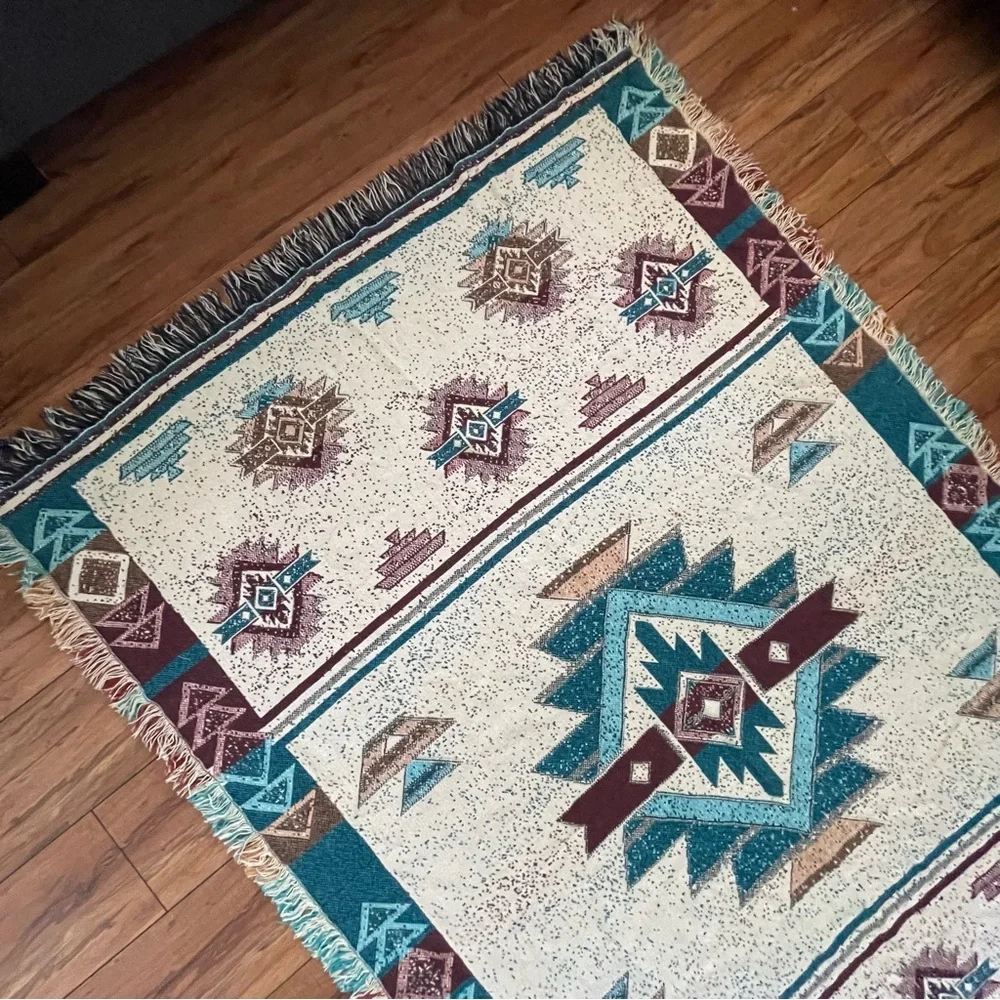 Vintage Southwestern Afghan Throw or Wall Hanging Blanket  Multicolored
